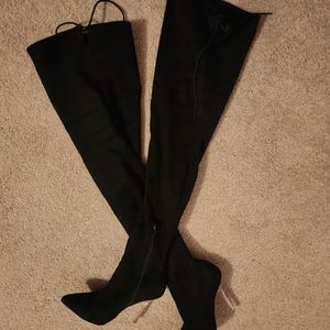 Black Faux Suede Thigh High Boots